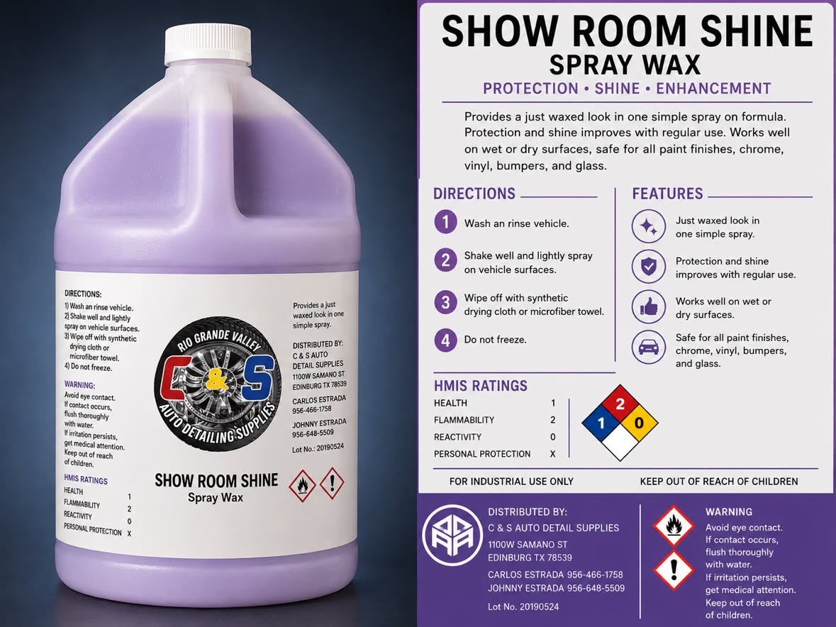 Show Room Shine Spray Wax — C&S Auto Detailing Supplies